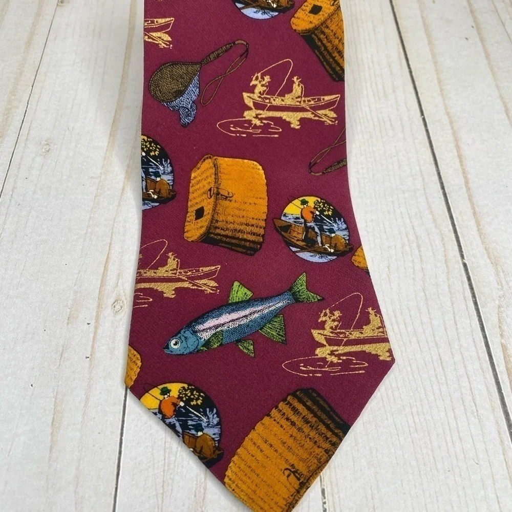 Lillian Vernon 100% Silk Tie Fishing